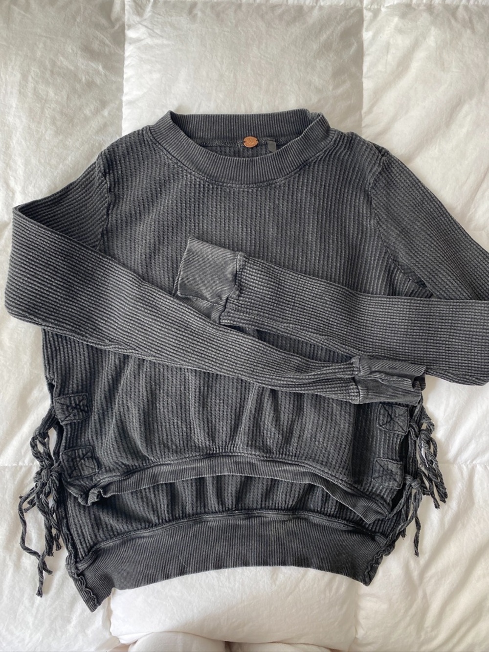 Free People Charcoal Ribbed Long Sleeve Top